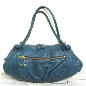 TREASURE TOPKAPI BLUE GENUINE LEATHER ZIP TOP SHOULDER BAG PURSE SATCHEL